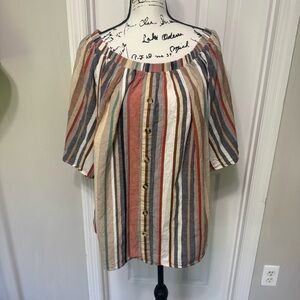 SPEED LIMIT 3X OFF SHOULDER SHORT SLEEVE STRIPED PEASANT TOP BOHO SHIRT BLOUSE